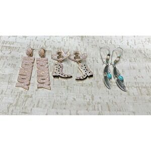 3PCS Western Cowgirl Earrings Set with Bling, Southern Western Style Jewelry